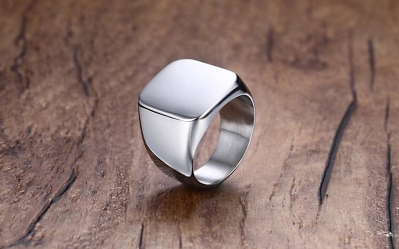 ENHONG Mens Rings Stainless Steel Square Signet Rings for Men,Silver Pinky Thumb Ring for Dad Father Jewelry Gift for Him,Men's Ring for Biker Size 13 - Image 2