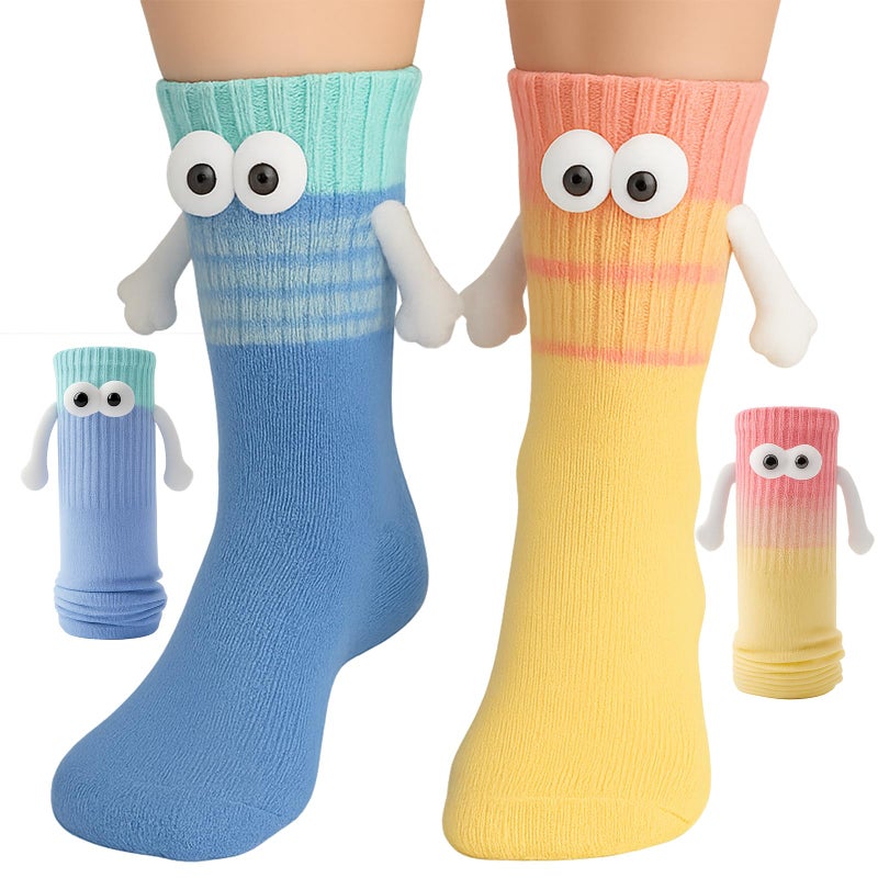 TWPER Magnetic Socks Holding Hands 2 Pairs, Funny Socks for Couples Friendsâ€“ Cute Birthday Gifts for Women Men Bestie Lovers - Image 1