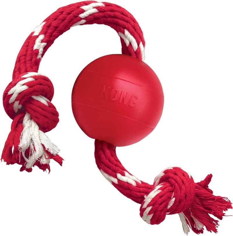 KONG Ball with Rope Durable Fetch Toy with Rope for Easy Throwing For Tug Playtime More Natural Rubber Red For Small Dogs - Image 2
