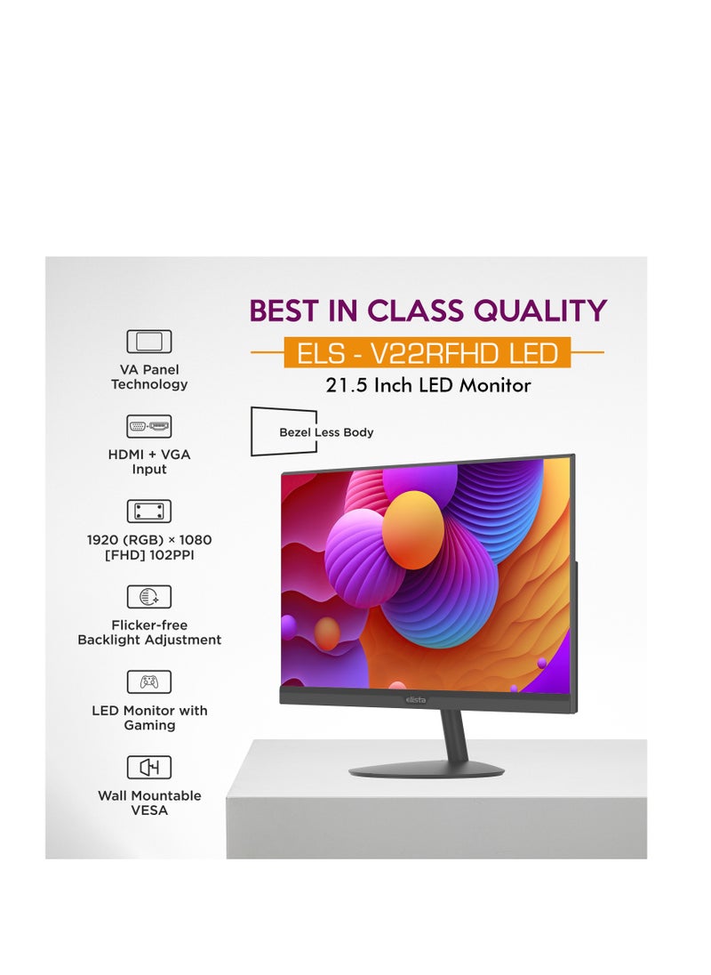 Elista - ELS - V22RFHD LED 22 Inch FHD LED Monitor with VA Panel Technology HDMI & VGA Input | 1920 x 1080 Resolution 102 PPI| LED Monitor with Gaming… - Image 1