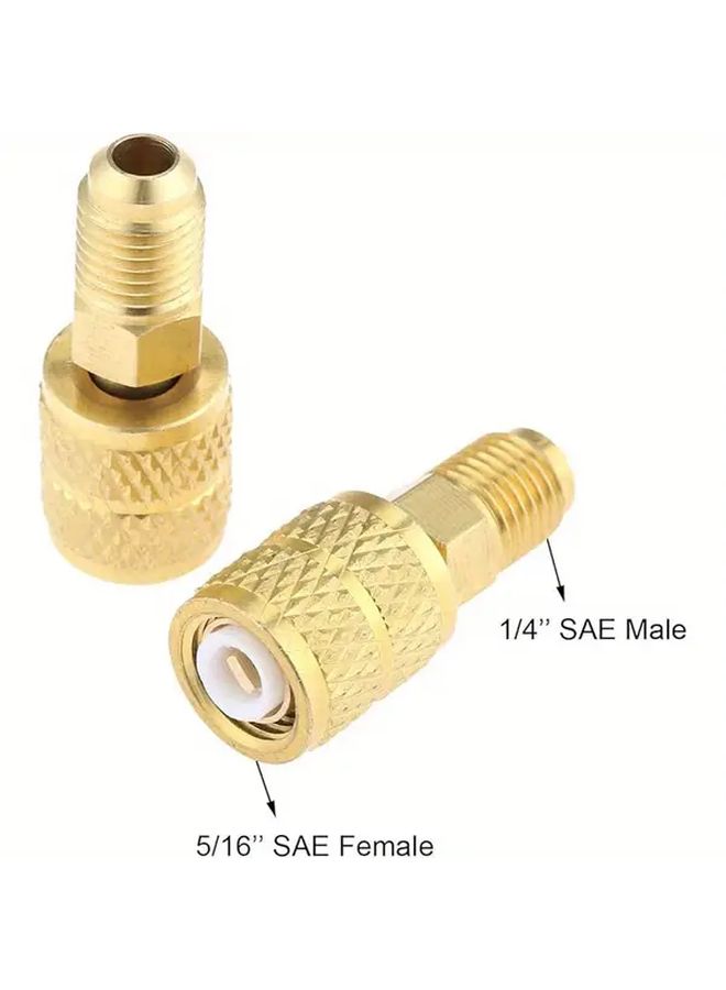2pcs R410A Mini Split Air Conditioner Adapters 1 4 Inch Male to 5 16 Inch SAE Female Quick Couplers Gold Tone Copper for HVAC and Refrigeration Systems - Image 2