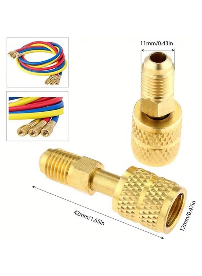 2pcs R410A Mini Split Air Conditioner Adapters 1 4 Inch Male to 5 16 Inch SAE Female Quick Couplers Gold Tone Copper for HVAC and Refrigeration Systems - Image 4
