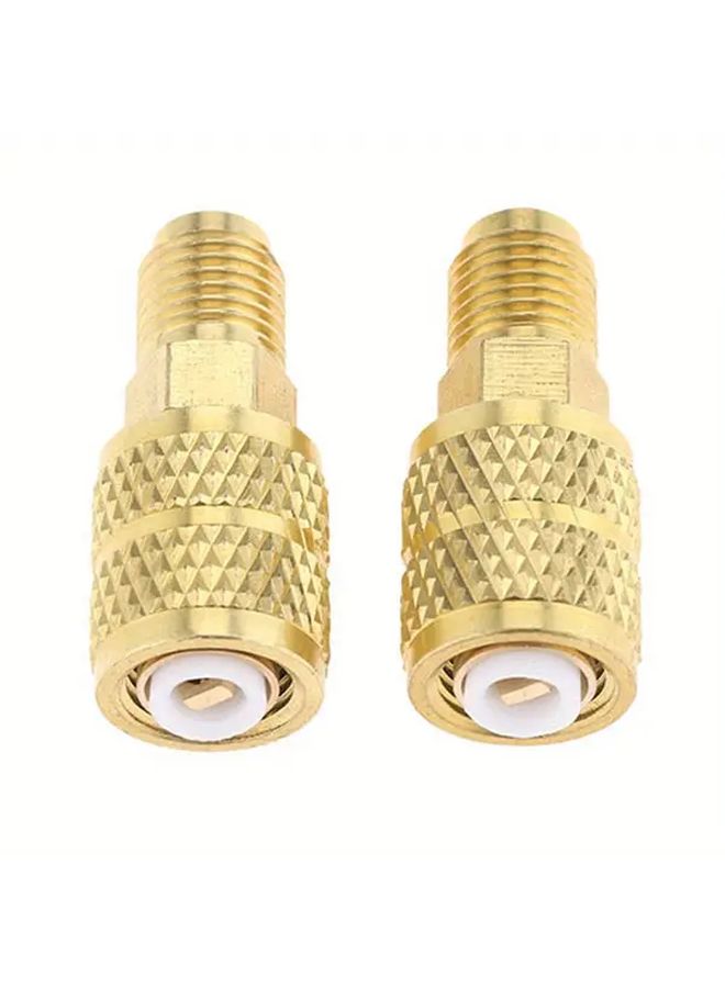 2pcs R410A Mini Split Air Conditioner Adapters 1 4 Inch Male to 5 16 Inch SAE Female Quick Couplers Gold Tone Copper for HVAC and Refrigeration Systems - Image 1