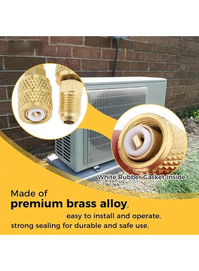 2pcs R410A Mini Split Air Conditioner Adapters 1 4 Inch Male to 5 16 Inch SAE Female Quick Couplers Gold Tone Copper for HVAC and Refrigeration Systems - Image 3