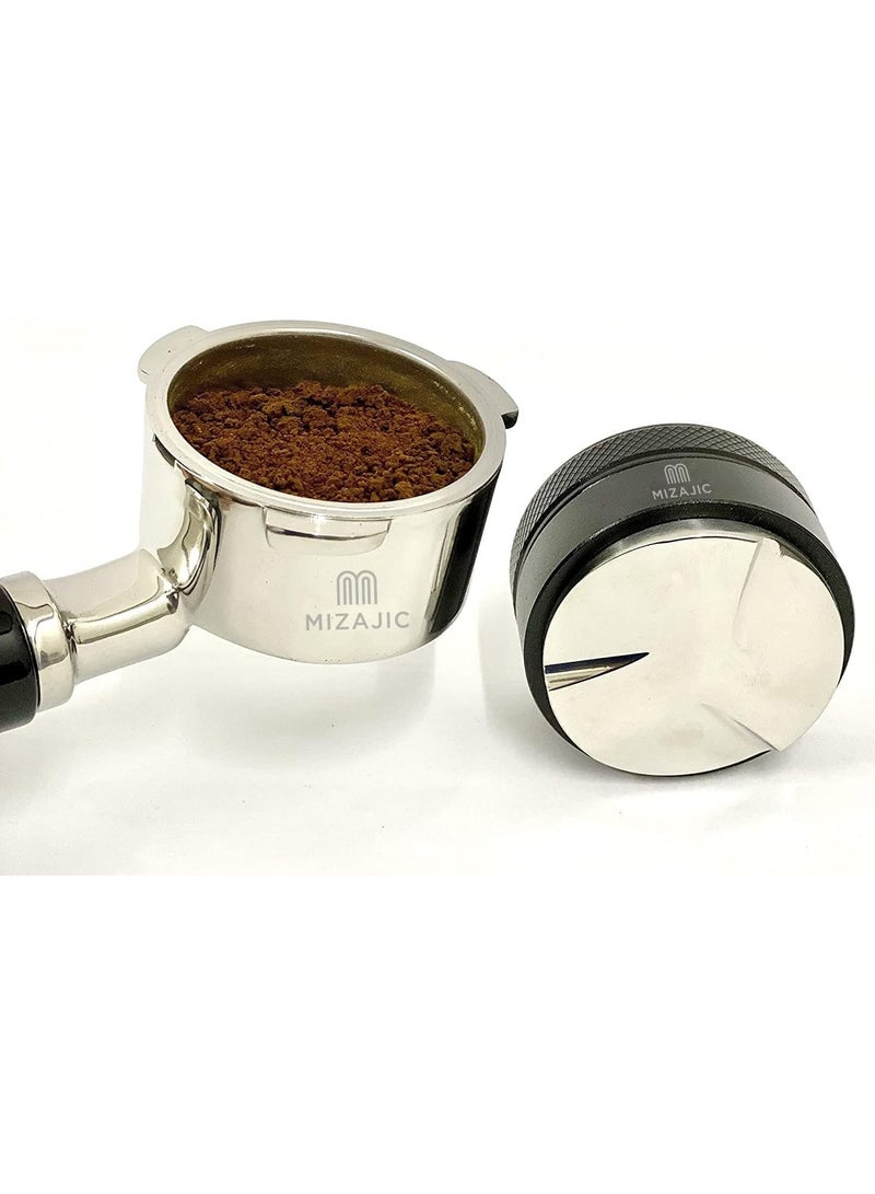 MIZAJIC 53mm Coffee Tamper Distributor Stainless Steel Powder Leveler with 3 Angled Slopes Base and Anti-Slip Adjustable Handle fit to 54mm Portafilters  - Image 4