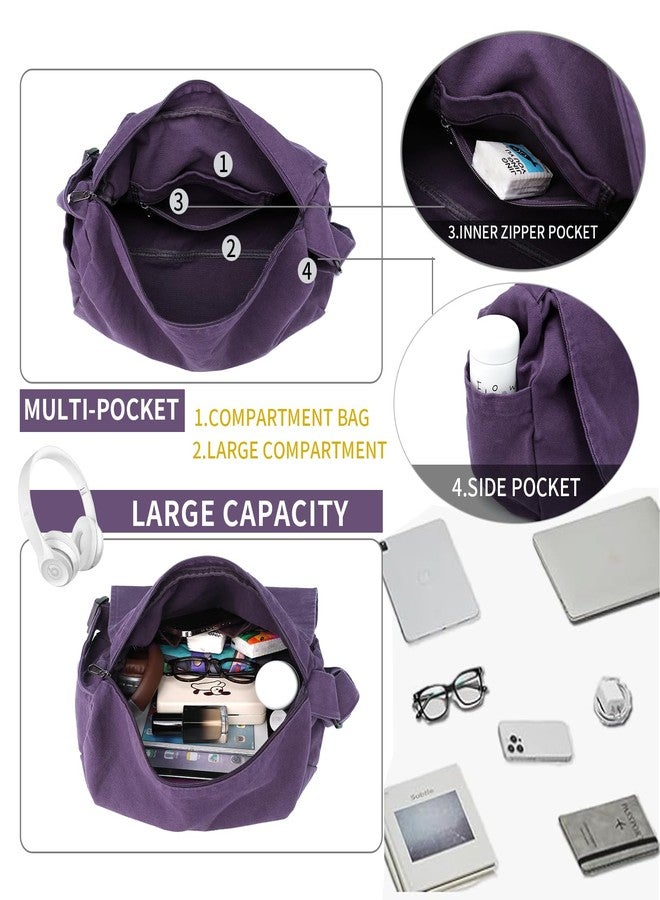 BEFUNIRISE Canvas Messenger Bag for Women Men Vintage Satchel Bag Aesthetic Crossbody Shoulder Bag Casual Sling Bag (A-Purple) - Image 5
