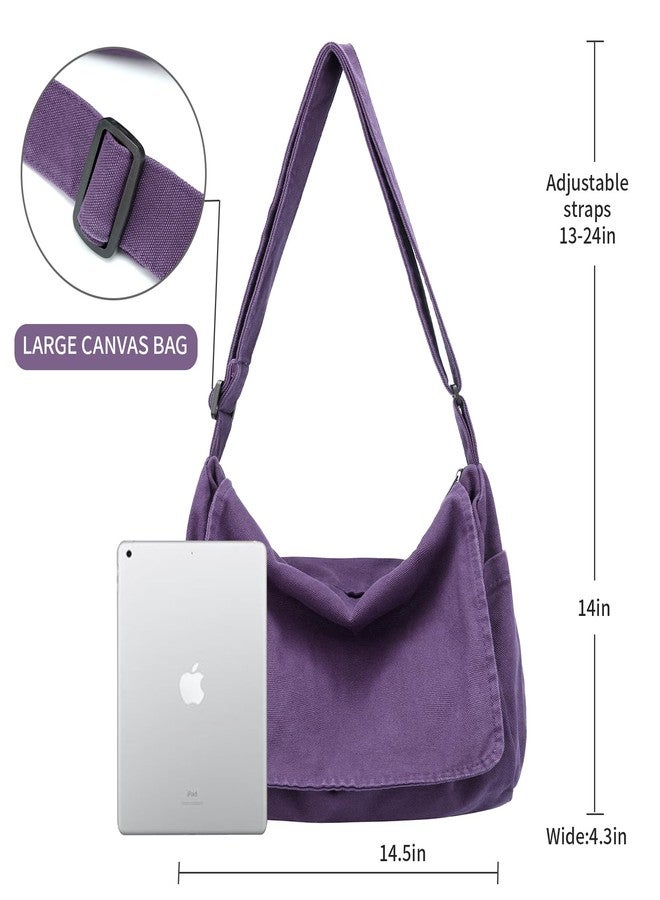 BEFUNIRISE Canvas Messenger Bag for Women Men Vintage Satchel Bag Aesthetic Crossbody Shoulder Bag Casual Sling Bag (A-Purple) - Image 4