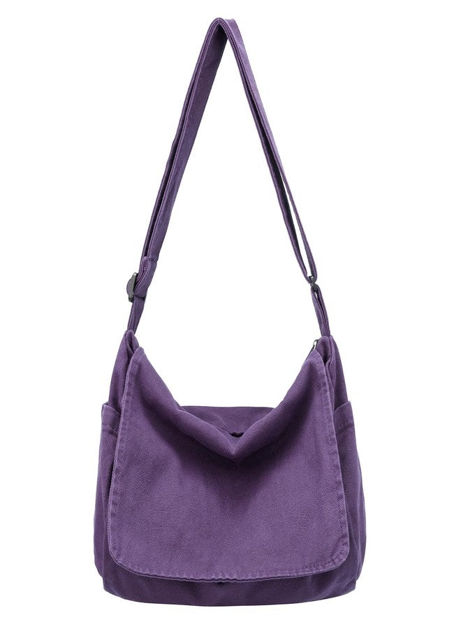 BEFUNIRISE Canvas Messenger Bag for Women Men Vintage Satchel Bag Aesthetic Crossbody Shoulder Bag Casual Sling Bag (A-Purple) - Image 1