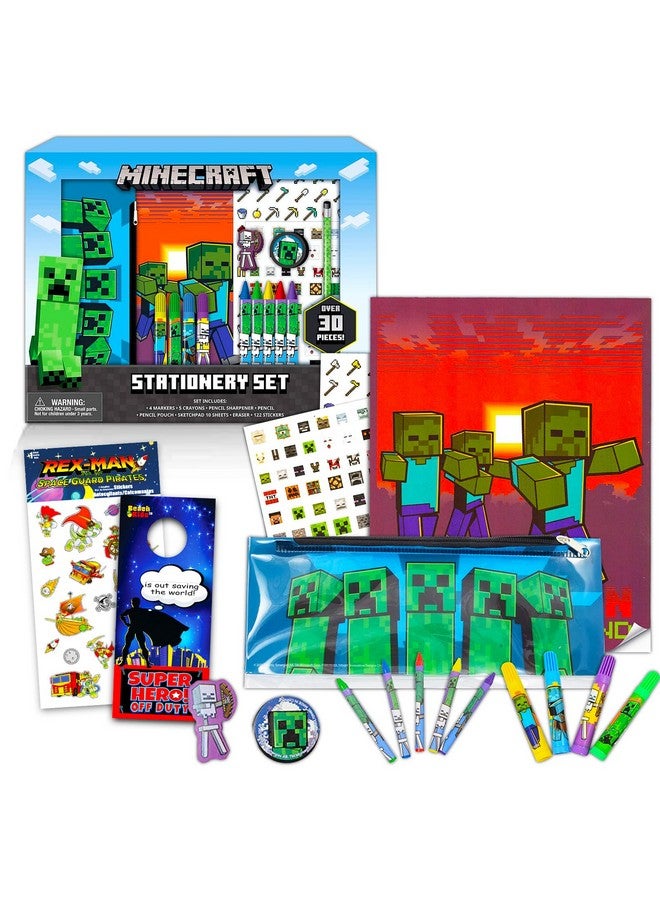 MINECRAFT مجموعة قرطاسية ماين كرافت ~ مجموعة قرطاسية مكونة من 10+ قطع مع دفتر ملاحظات، ممحاة، ملصقات والمزيد | مستلزمات مدرسة ماين كرافت للأطفال