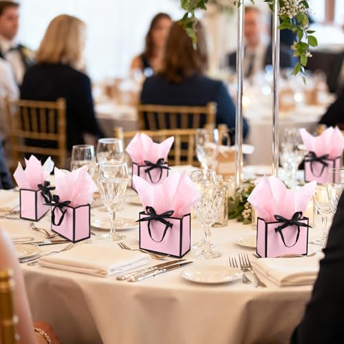 MIMIND 50 PCS Small Pink Gift Bags with Handles, Party Favor Bags Bulk with Tissue Paper & Ribbons, 6.3 x 5.1 x 3.1 Inch Treat Bags for Weddings Baby Showers Events Party Supplies - Image 5