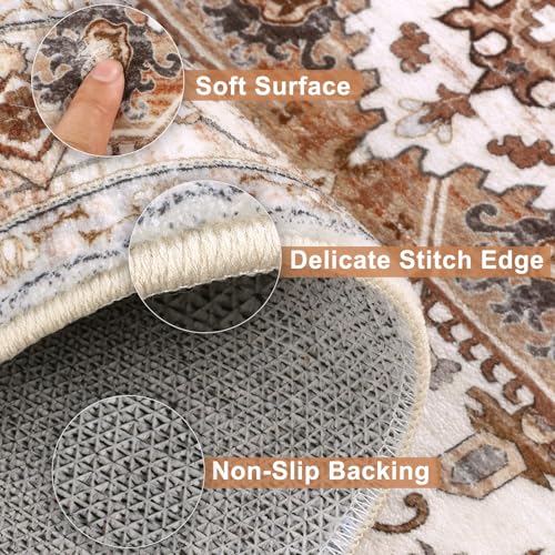 Yamaziot Washable Runner Rug, 2x8 Non-Slip Boho Vintage Hallway Rug Runner with Rubber Backing, Low Pile Faux Wool Distressed Carpet Runner for Bedroom, Kitchen, Laundry, Entrance, Ginger Grey - Image 3