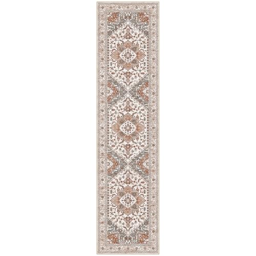 Yamaziot Washable Runner Rug, 2x8 Non-Slip Boho Vintage Hallway Rug Runner with Rubber Backing, Low Pile Faux Wool Distressed Carpet Runner for Bedroom, Kitchen, Laundry, Entrance, Ginger Grey - Image 2