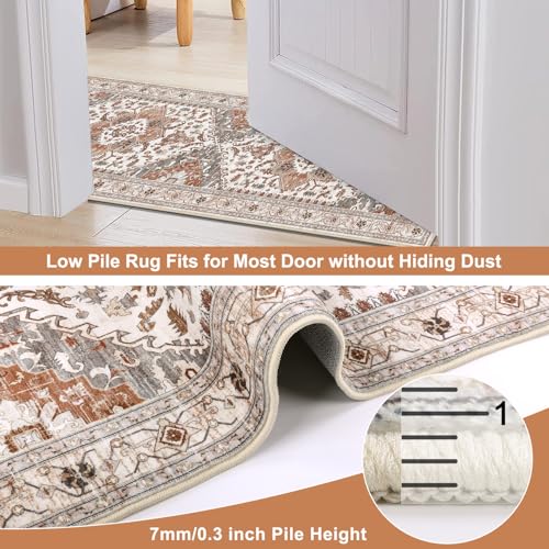 Yamaziot Washable Runner Rug, 2x8 Non-Slip Boho Vintage Hallway Rug Runner with Rubber Backing, Low Pile Faux Wool Distressed Carpet Runner for Bedroom, Kitchen, Laundry, Entrance, Ginger Grey - Image 4