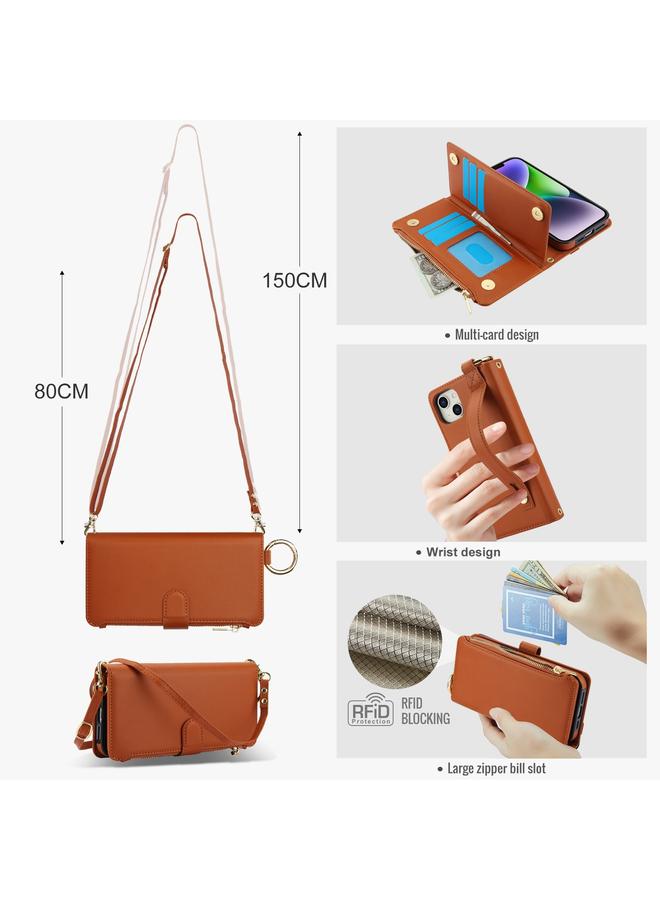 erorex Case For iPhone 15 Crossbody Ring Multifunctional Wallet Leather Phone Case - Image 3