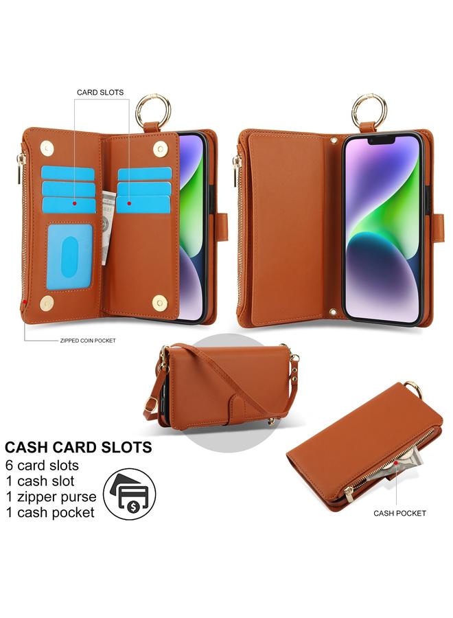 erorex Case For iPhone 15 Crossbody Ring Multifunctional Wallet Leather Phone Case - Image 2