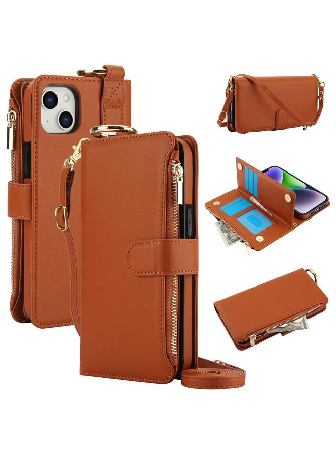 erorex Case For iPhone 15 Crossbody Ring Multifunctional Wallet Leather Phone Case - Image 1