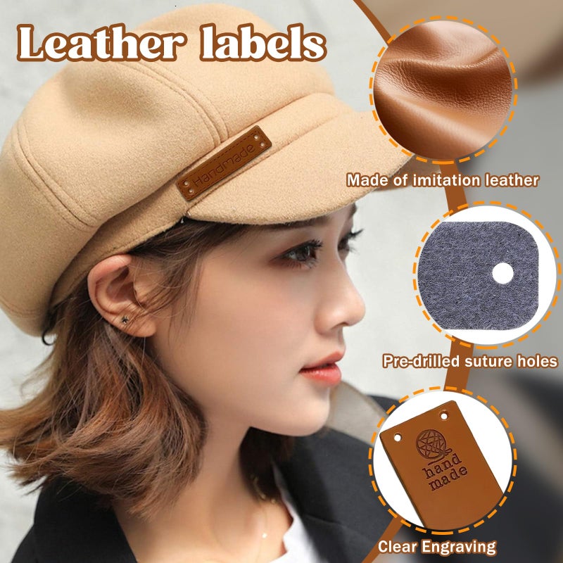 Pcmursal 60Pcs Handmade Leather Tags for Crochet Items, Handmade with Love Tags Faux Leather Labels - Image 3