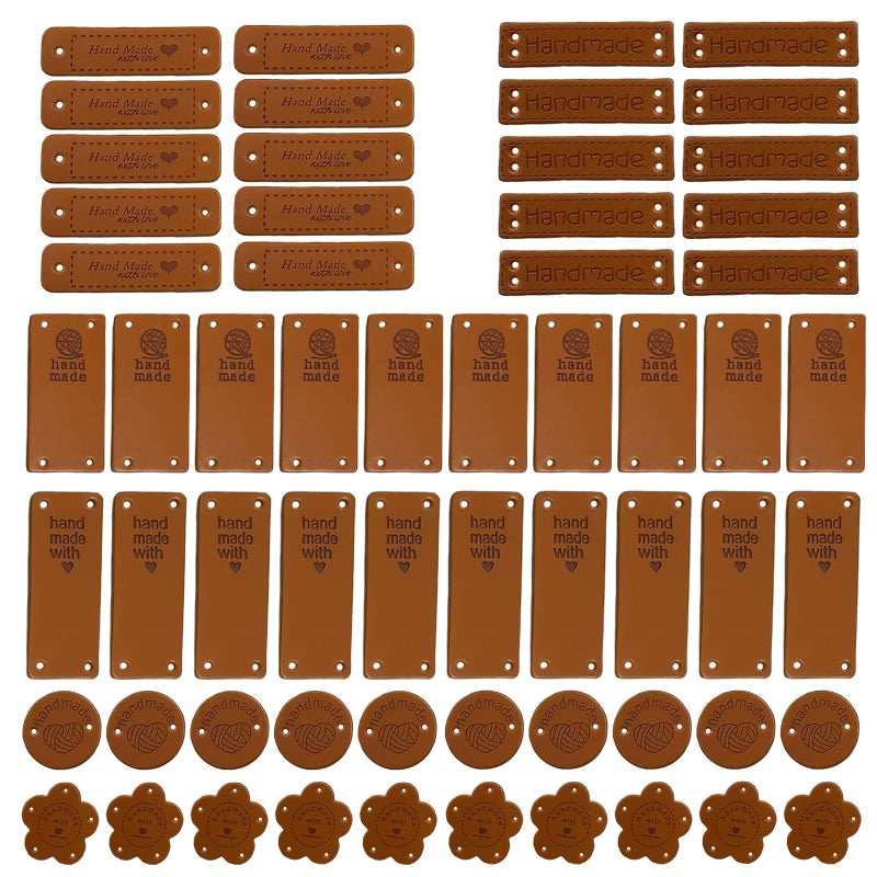 Pcmursal 60Pcs Handmade Leather Tags for Crochet Items, Handmade with Love Tags Faux Leather Labels - Image 1