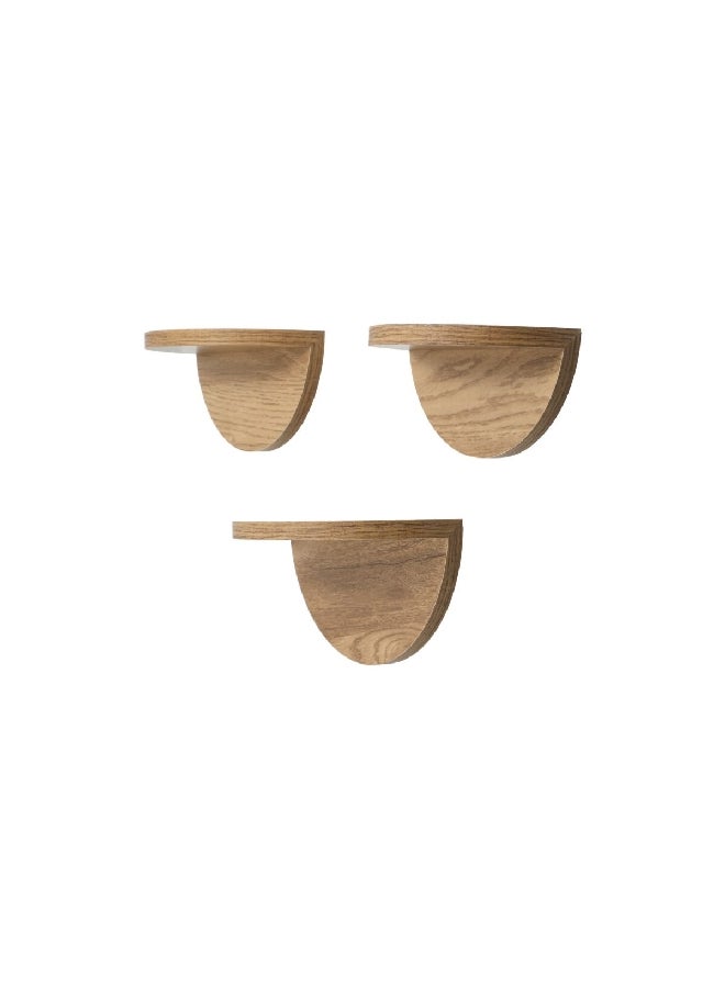 HONEYBEE 3-Piece Half Moon Wall Mount Shelf Set Brown 25 x 12.5 cm WSF194-033  - Image 1