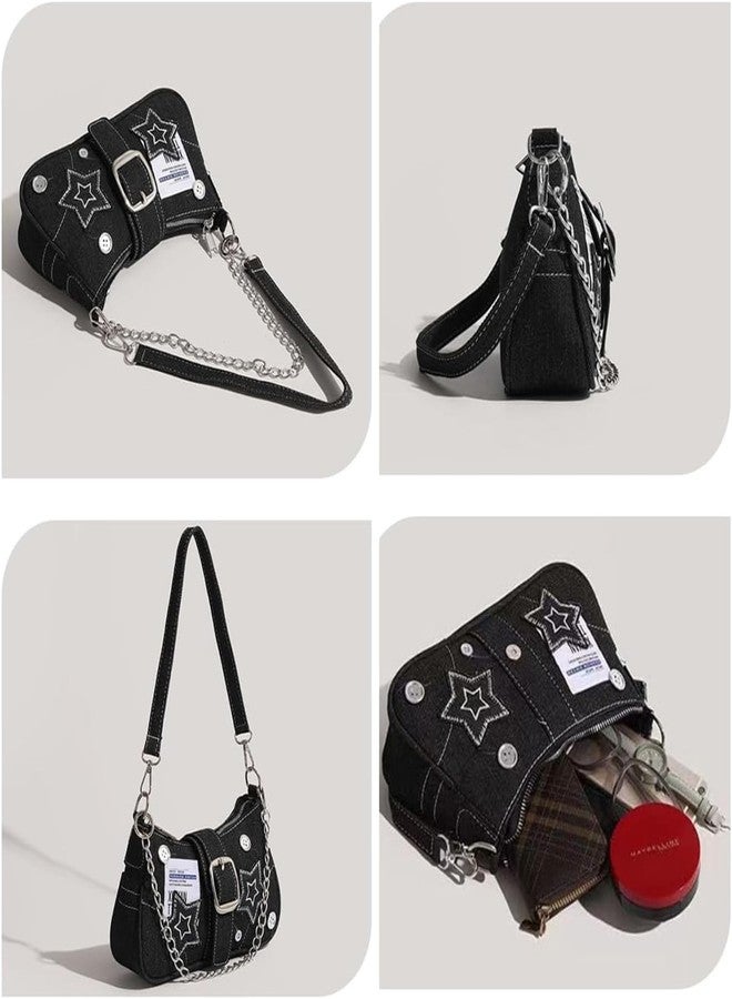INOVERA (LABEL) Stylish Shoulder Bags for Womens and Girls - Canvas Handbag Purse with Removable Chain Strap - Ladies Crossbody Sling Bag (Black) - Image 4