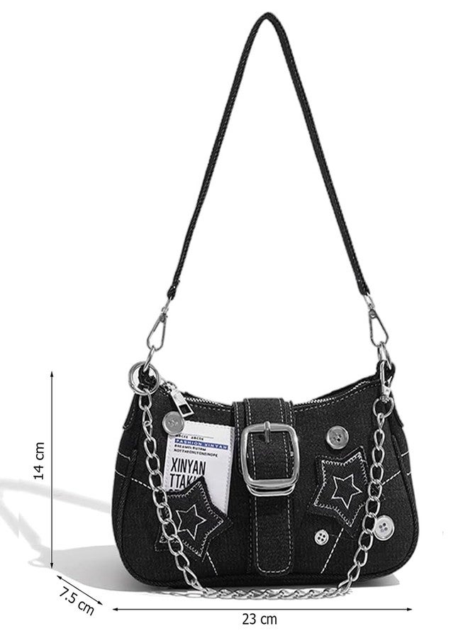 INOVERA (LABEL) Stylish Shoulder Bags for Womens and Girls - Canvas Handbag Purse with Removable Chain Strap - Ladies Crossbody Sling Bag (Black) - Image 2