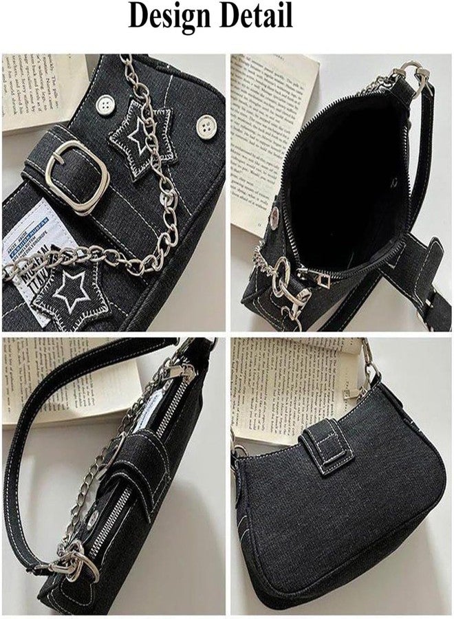 INOVERA (LABEL) Stylish Shoulder Bags for Womens and Girls - Canvas Handbag Purse with Removable Chain Strap - Ladies Crossbody Sling Bag (Black) - Image 3