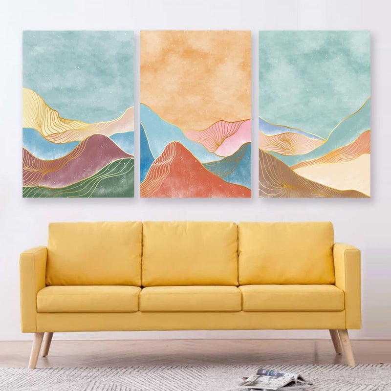 ماركتنا ثلاث لوحات قماشية بتصميم مودرن مع برواز مجوف مقاس (150×70) ثلاث قطع - Image 1