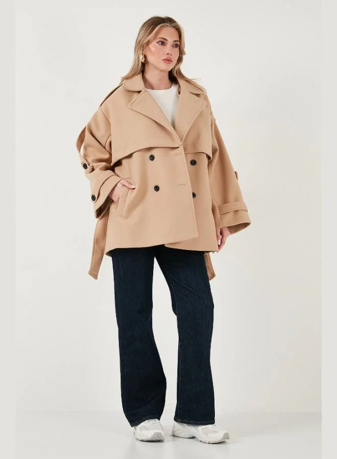 ليلا معطف كشمير نسائي بحزام مزدوج الصدر مقاس كبير ليلى