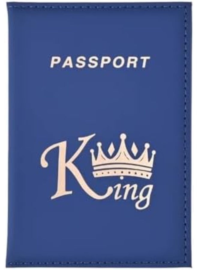 غطاء جواز سفر من الجلد الصناعي للرجال بتصميم تاج "King" - أسود فاخر لحماية وثائق السفر - Image 1