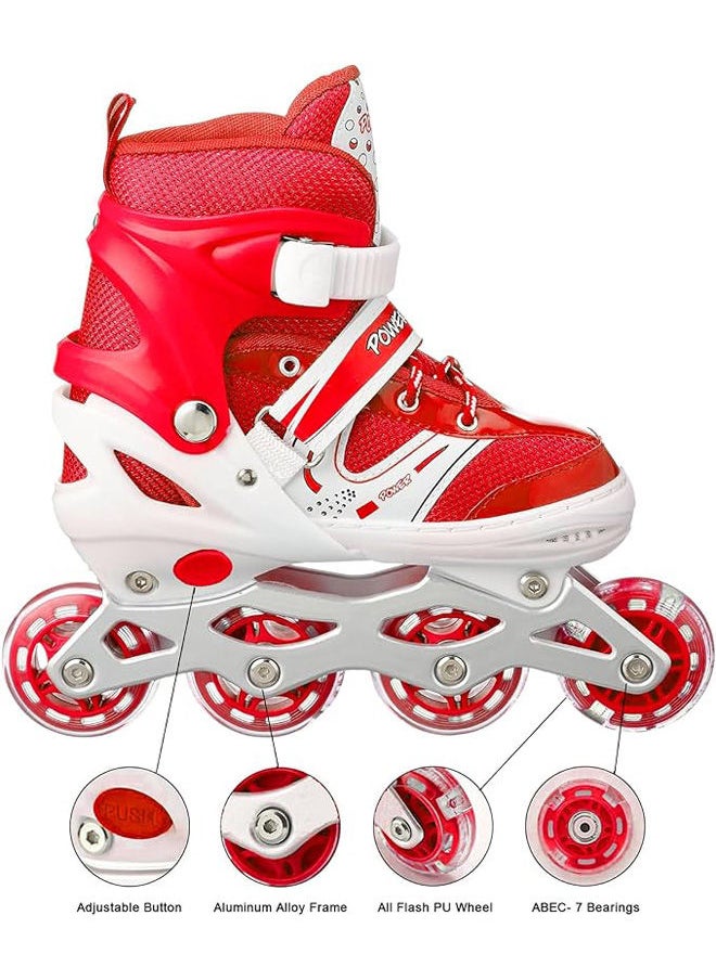 POWER - Adjustable Roller Skate Shoes Led Light Single Row 4-Wheels Size 31-34 - Image 1