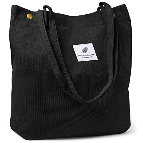Cohpoh Women Tote Bags Grocery Shoulder Bag Corduroy with Inner Pocket for Work Beach Lunch Travel Shopping Shopper Handbags - Image 1