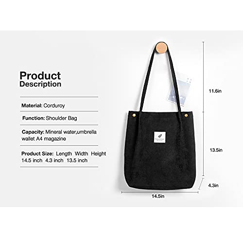 Cohpoh Women Tote Bags Grocery Shoulder Bag Corduroy with Inner Pocket for Work Beach Lunch Travel Shopping Shopper Handbags - Image 2