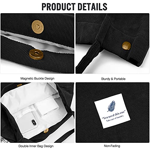 Cohpoh Women Tote Bags Grocery Shoulder Bag Corduroy with Inner Pocket for Work Beach Lunch Travel Shopping Shopper Handbags - Image 5