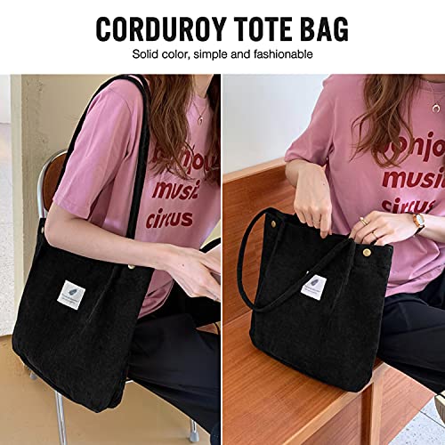 Cohpoh Women Tote Bags Grocery Shoulder Bag Corduroy with Inner Pocket for Work Beach Lunch Travel Shopping Shopper Handbags - Image 3