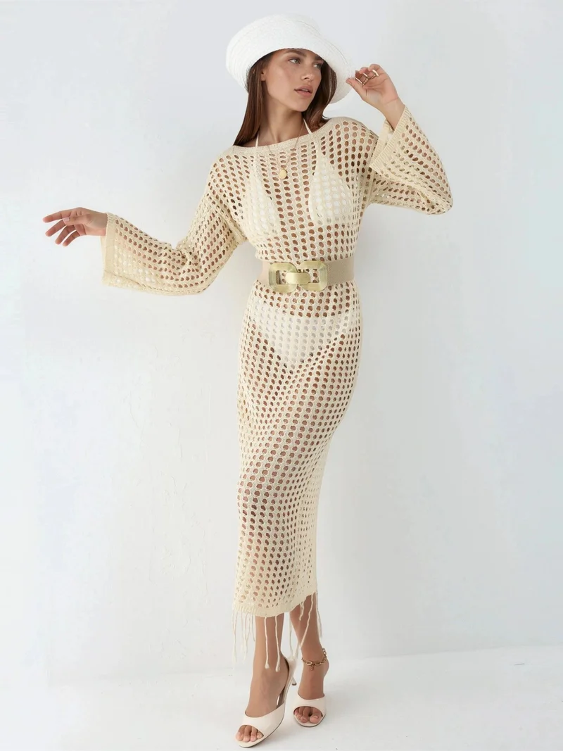 HICCUP 100% Cotton Cut-Out Maxi Knitwear Beach Dress