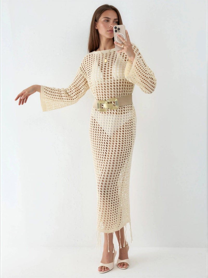 HICCUP 100% Cotton Cut-Out Maxi Knitwear Beach Dress - Image 5