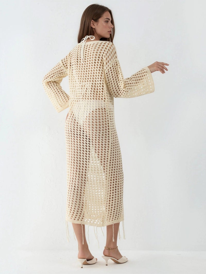 HICCUP 100% Cotton Cut-Out Maxi Knitwear Beach Dress - Image 3