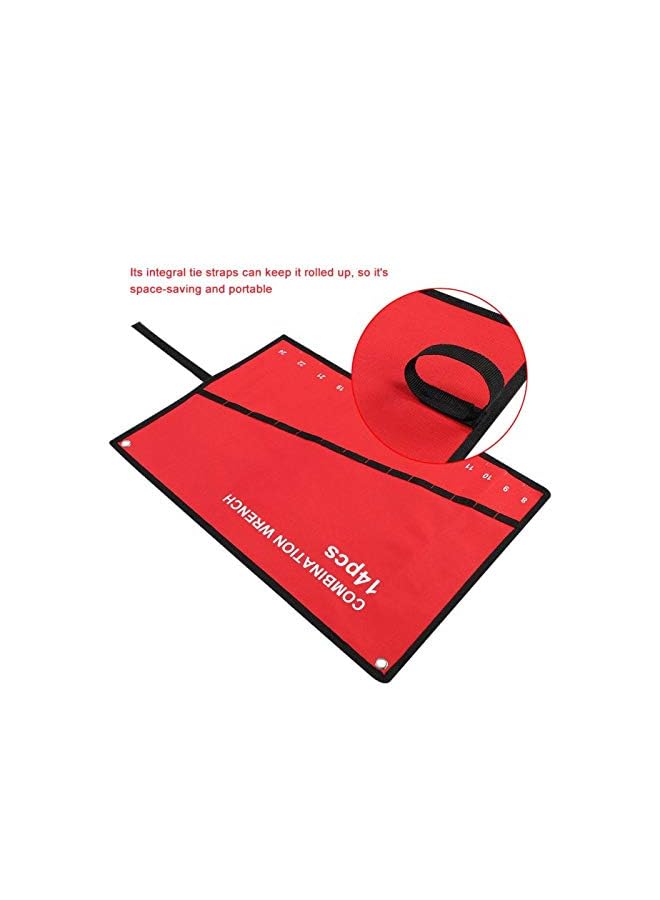 Junluck Roll Up Tools Bag, Red Storage Bag Spanner Plier Wrench Holder Canvas Organizer for Tools Storage Use(14 ports) - Image 4