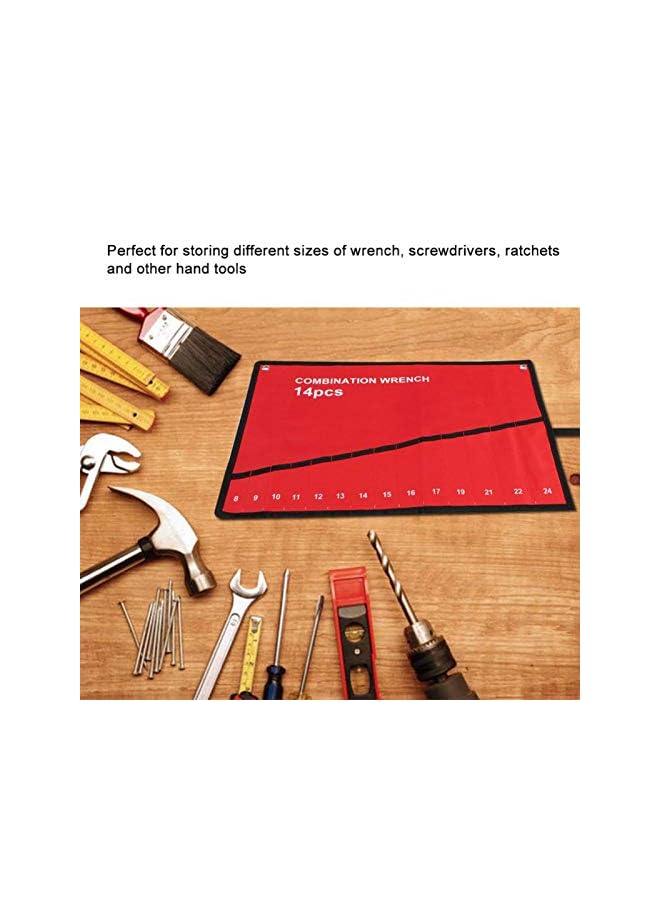 Junluck Roll Up Tools Bag, Red Storage Bag Spanner Plier Wrench Holder Canvas Organizer for Tools Storage Use(14 ports) - Image 3