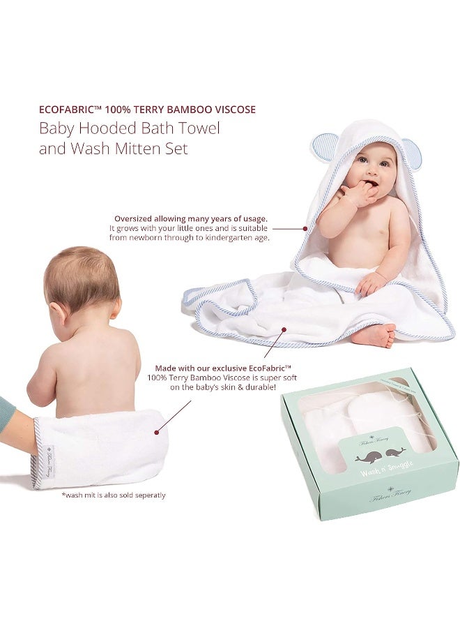 Fishers Finery Bamboo Viscose Hooded Towel & Wash Cloth Gift Set for Boys (Blue) - Image 2