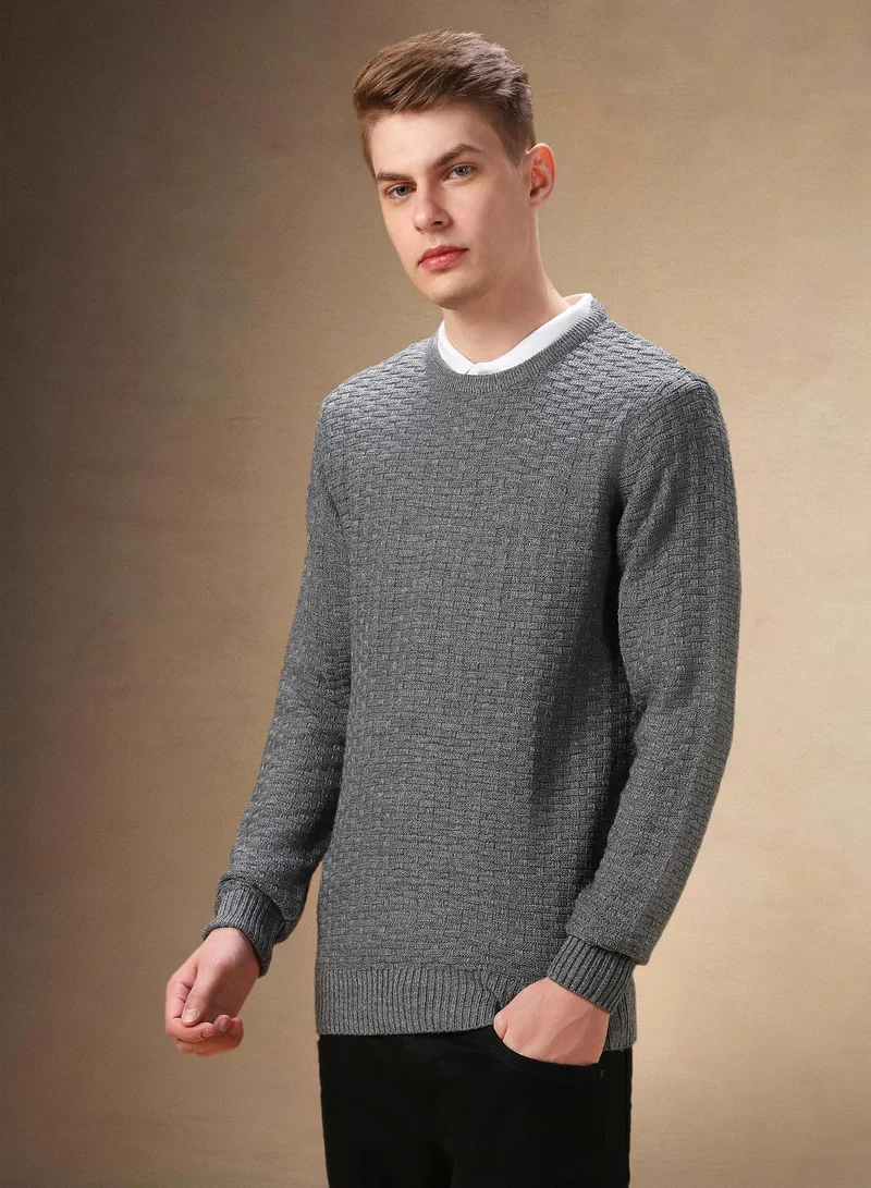 Dennis Lingo Men's Grey Melange 100% Acrylic Solid Regular Fit Sweater