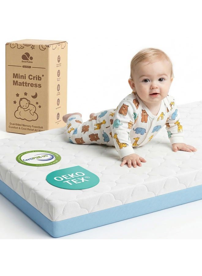 DeerFable [4 in 1 3" Thick Pack and Play Mattress, Portable Mini Crib Mattress Fits All Mini/Portable Cribs, Soft Memory Foam Baby Playpen Mattresses with Waterproof/Machine Washable Cover 38"x26"x3" - Image 1