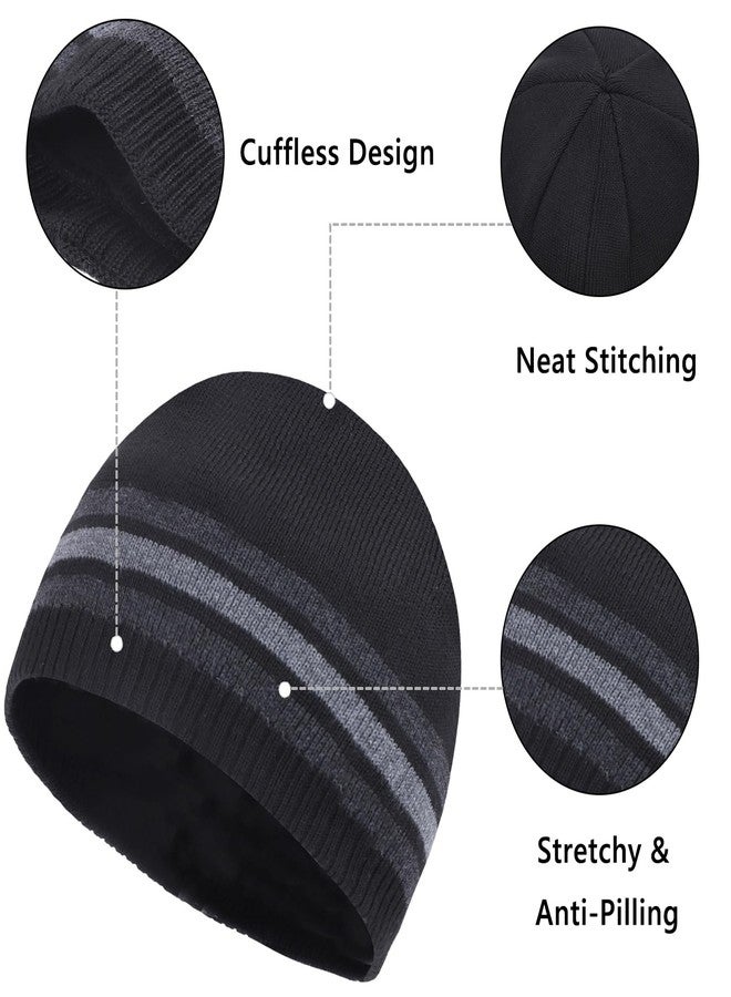 ZTL Mens Knit Beanie Hat Warm Fleece Lined Winter Hats Ribbed Stocking Hat Plain Toboggan Ski Skull Cap - Image 3