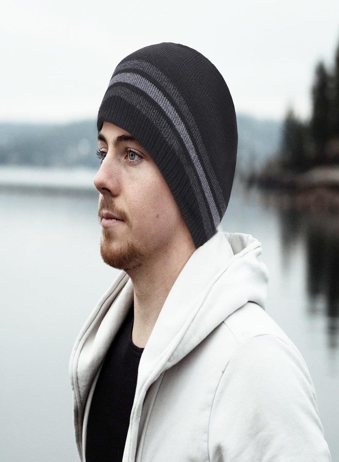 ZTL Mens Knit Beanie Hat Warm Fleece Lined Winter Hats Ribbed Stocking Hat Plain Toboggan Ski Skull Cap - Image 2