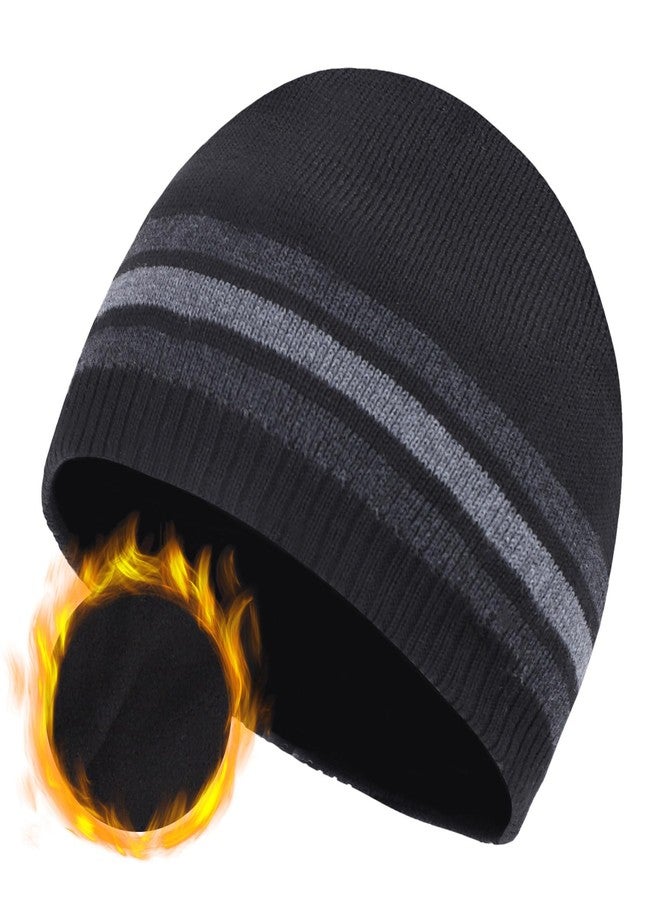 ZTL Mens Knit Beanie Hat Warm Fleece Lined Winter Hats Ribbed Stocking Hat Plain Toboggan Ski Skull Cap - Image 1