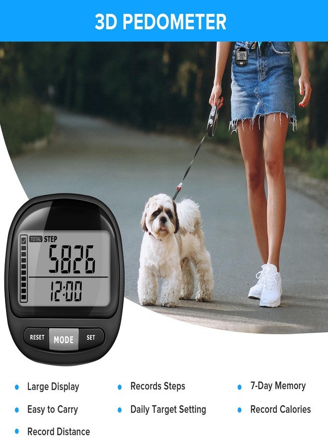 DonDofla 3D Pedometer Step Counter for Walking and Miles, Simple Step Tracker with Large Digital Display and Clip Lanyard, Steps Track Accurately Steps Monitor Watch for Women Men Adults Seniors Dog - Image 3
