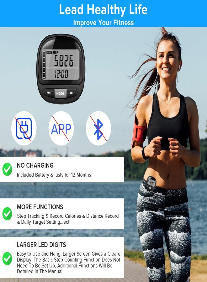 DonDofla 3D Pedometer Step Counter for Walking and Miles, Simple Step Tracker with Large Digital Display and Clip Lanyard, Steps Track Accurately Steps Monitor Watch for Women Men Adults Seniors Dog - Image 2