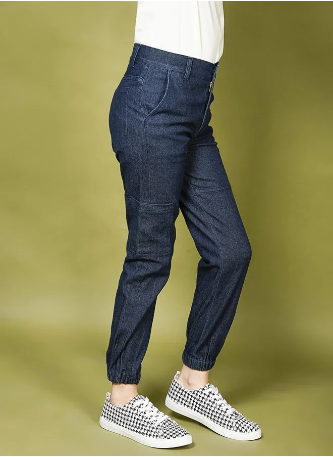 LILPICKS Solid Denim Wash Cargo Jeans