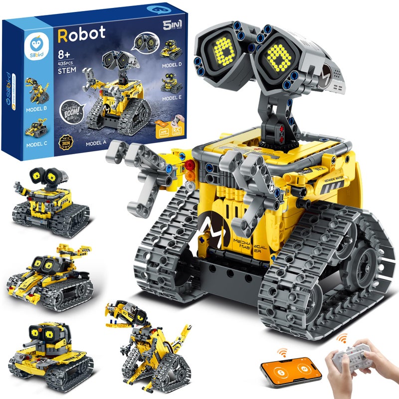 Sillbird Robot Building Kit with Remote Control for Boys Ages 814 STEM Coding Robotics Technic Toy Birthday Creative Gifts for Kids Buildable 5in1 Models with 435 Pieces