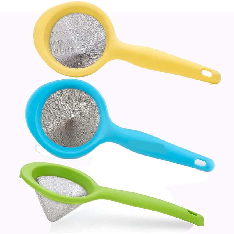 Awadh Plastic Yellow Green Blue Tea Strainer with Steel Mesh Chhalni Chhani for Tea Coffee Plastic Tea Filter Tea and Coffee Strainer with Stainless Steel Mesh Pack of Yellow Green Blue 3 - Image 1